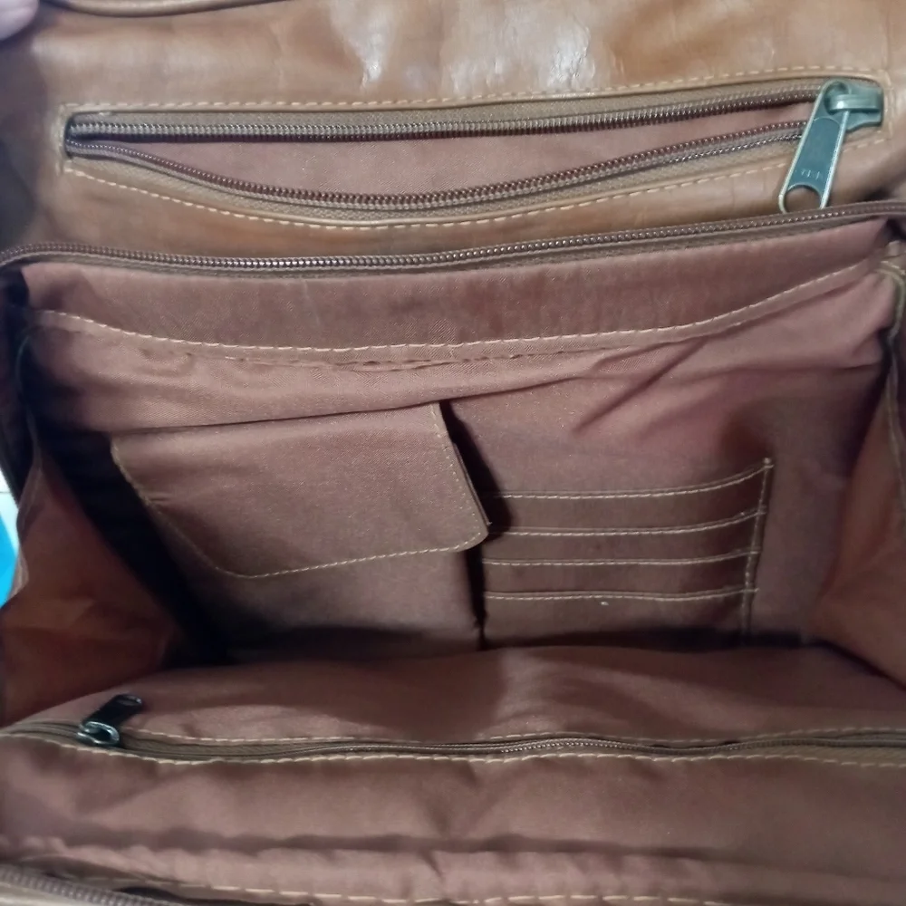 VINTAGE LAS VEGAS HILTON MEN'S LEATHER OFFICE ORGANIZER SATCHEL CARRY ON CAMEL